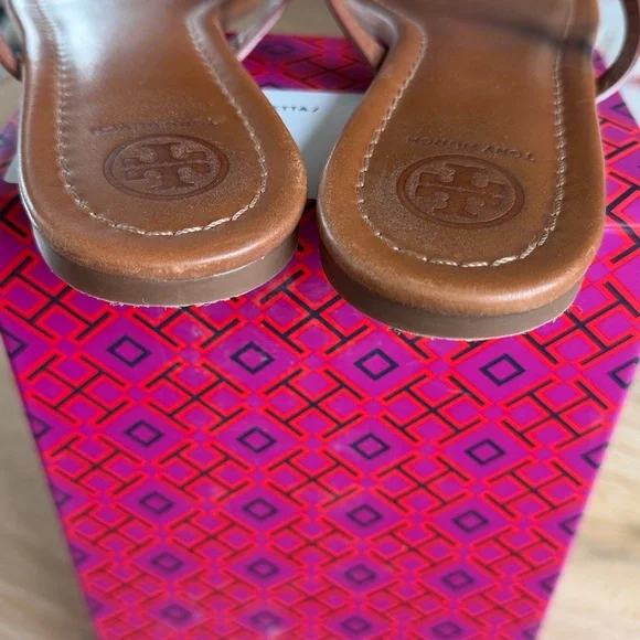 Tory Burch Miller Leather Sandals Vintage Vachetta 8.5 Tan Cognac Flip flops - Picture 6 of 7